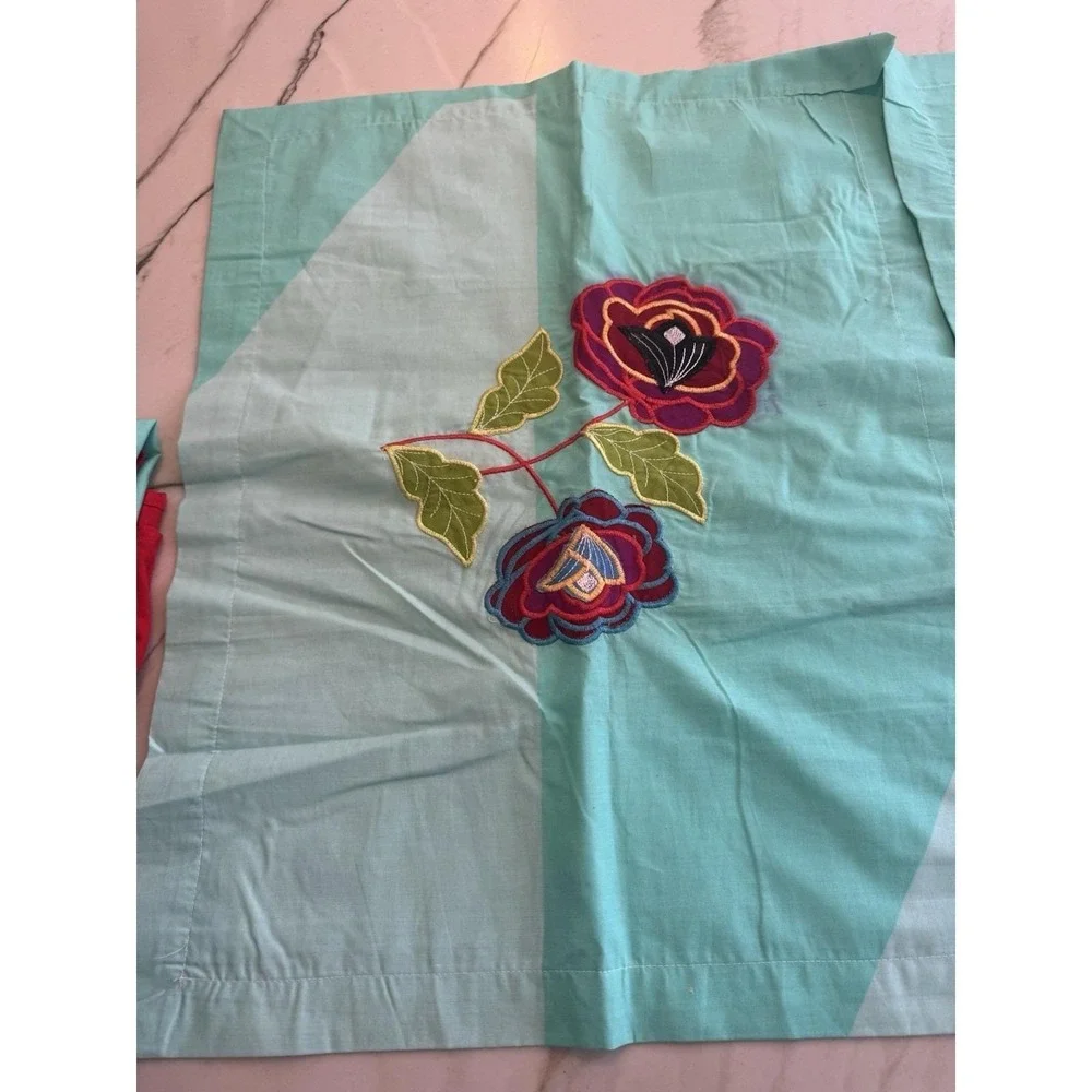 Handmade Indian Applique Cotton Bedspread 84x94 2 Pillowcases Floral Boho